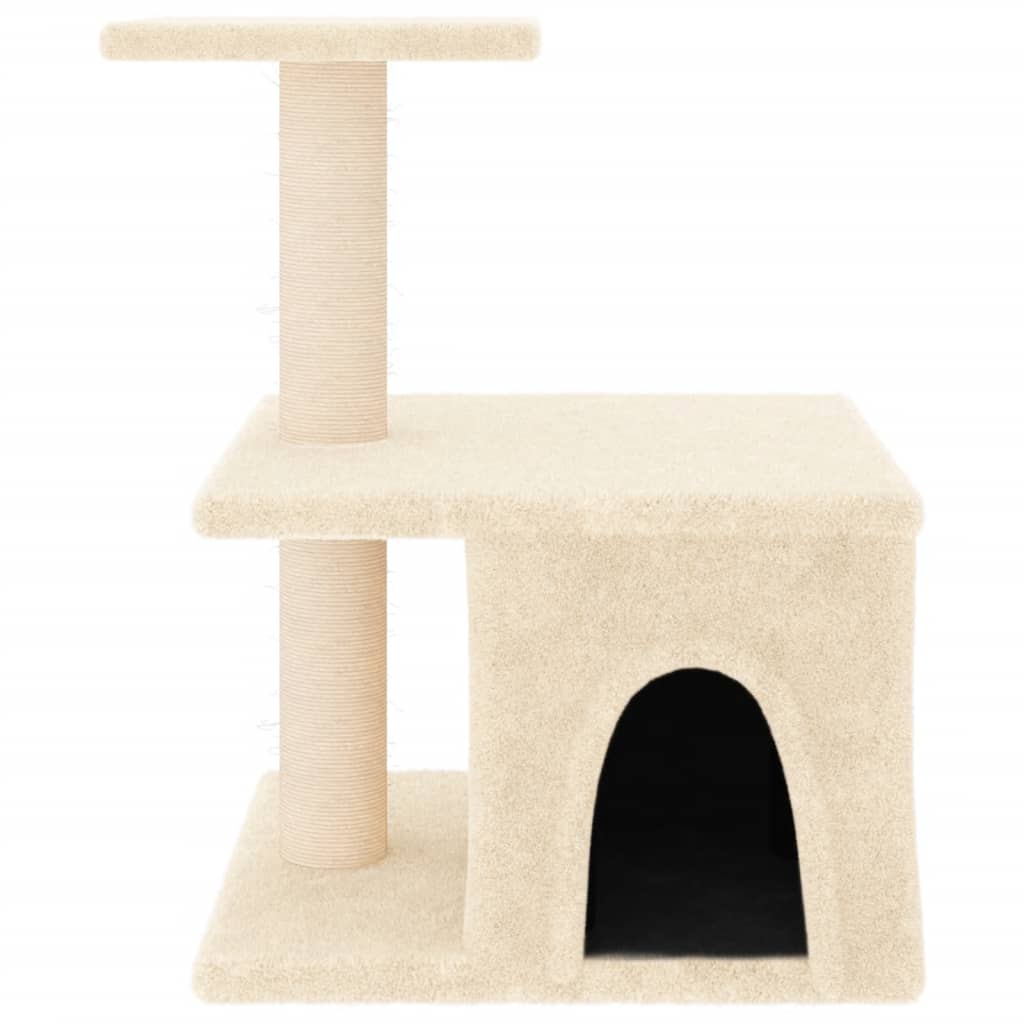 Cat house with sisal rope scratching posts, cream, 48 cm