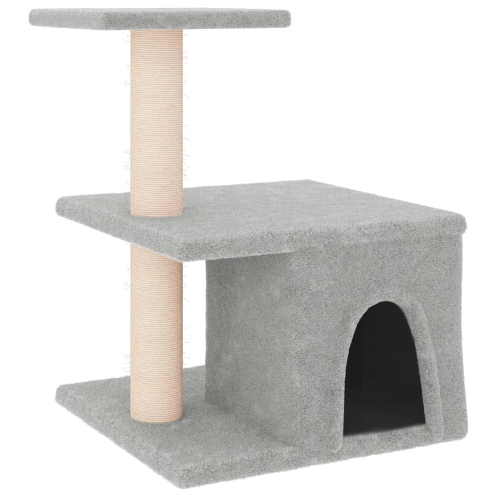 Cat house with sisal rope scratching posts, light grey, 48 cm