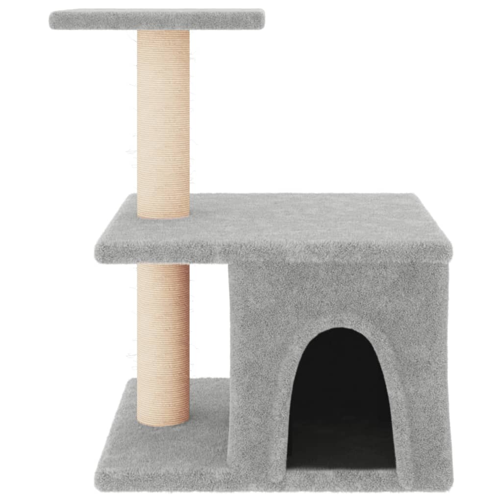 Cat house with sisal rope scratching posts, light grey, 48 cm