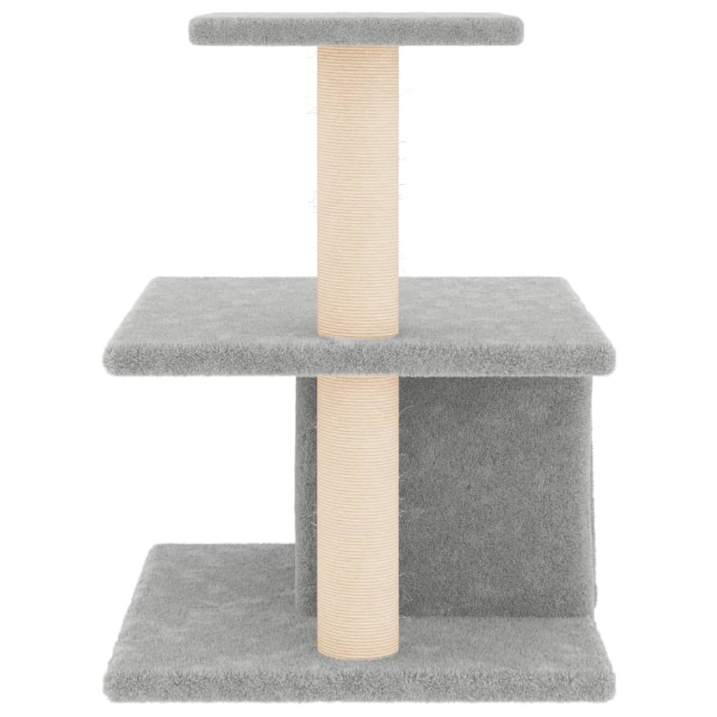 Cat house with sisal rope scratching posts, light grey, 48 cm