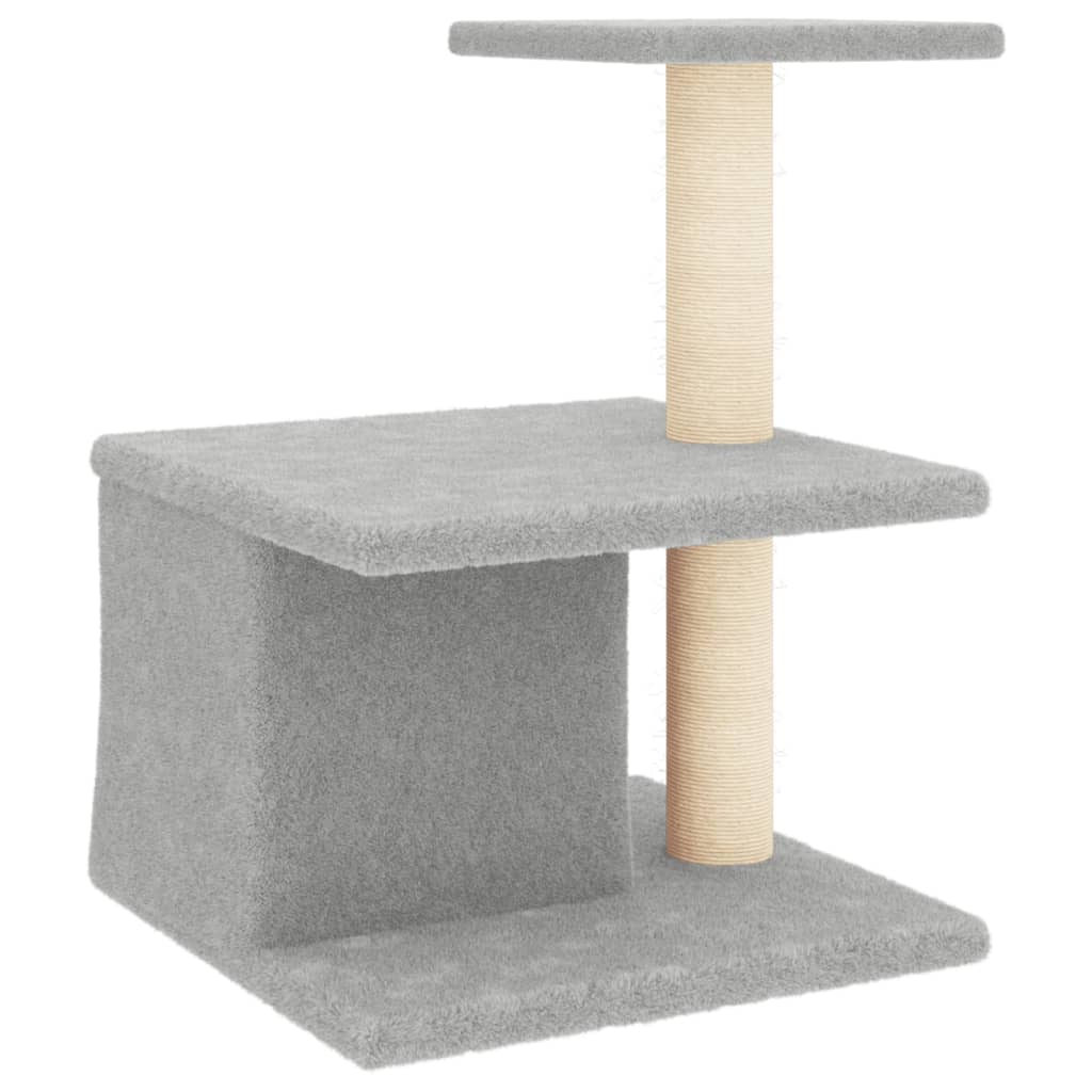 Cat house with sisal rope scratching posts, light grey, 48 cm