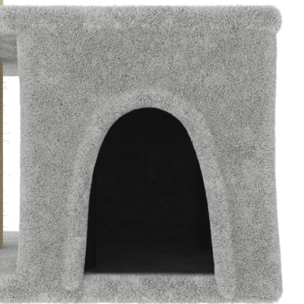 Cat house with sisal rope scratching posts, light grey, 48 cm