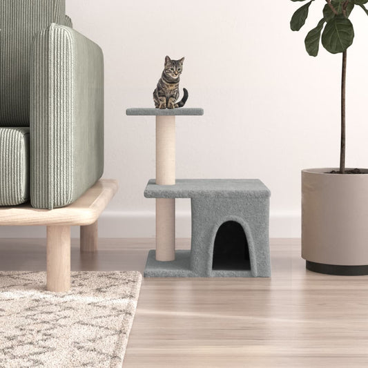 Cat house with sisal rope scratching posts, light grey, 48 cm