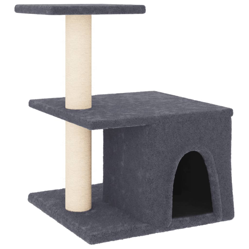 Cat house with sisal rope scratching posts, dark grey, 48 cm