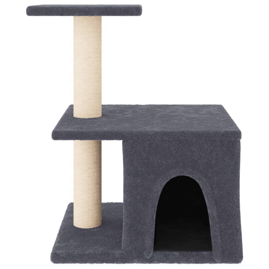 Cat house with sisal rope scratching posts, dark grey, 48 cm