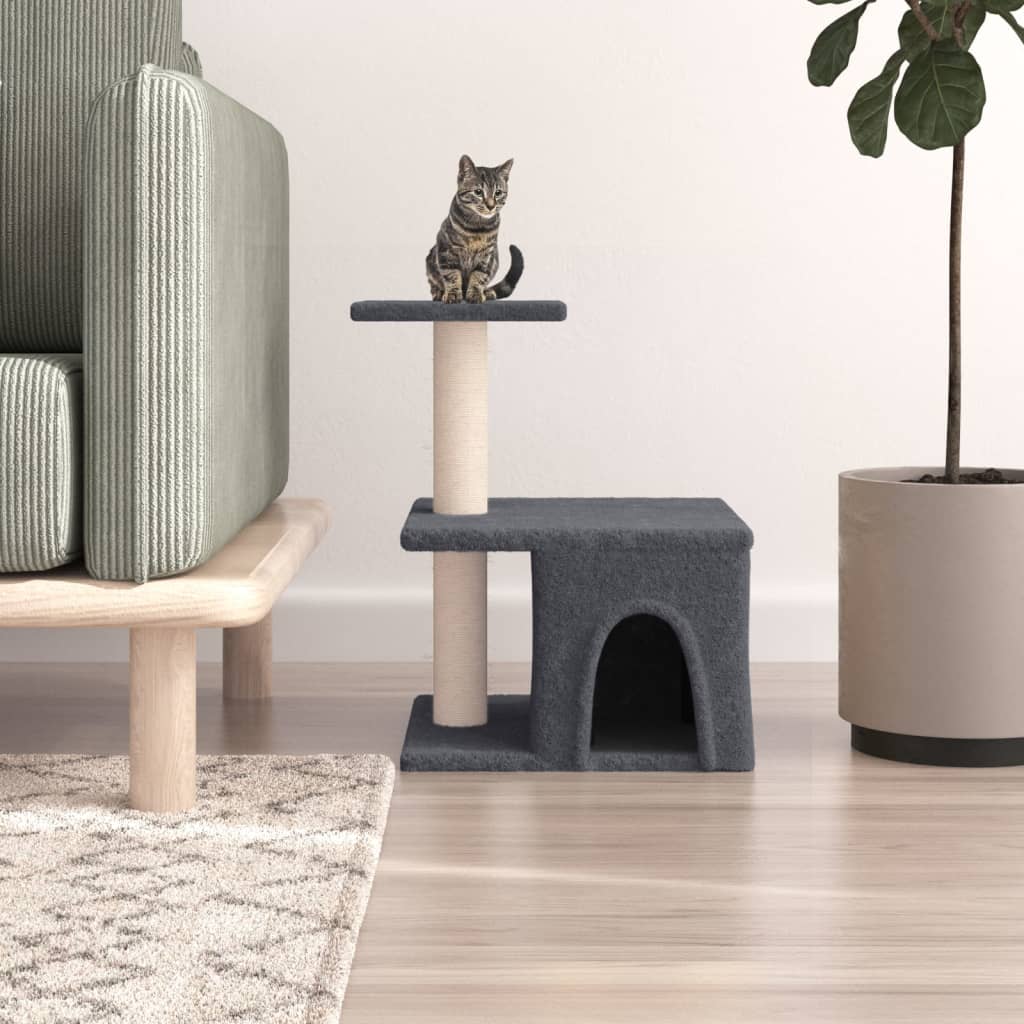 Cat house with sisal rope scratching posts, dark grey, 48 cm