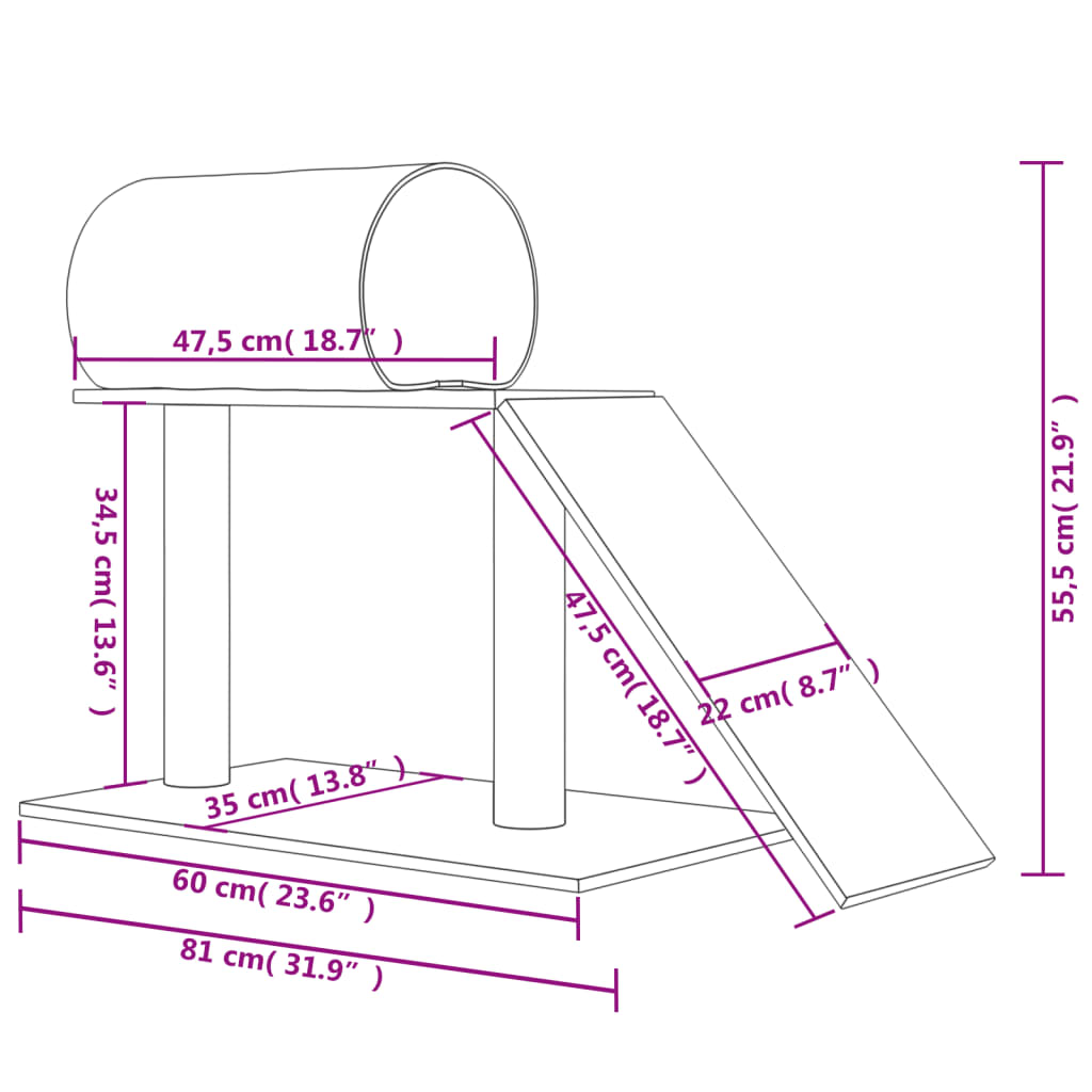 Cat scratching post with tunnel and ladder, cream, 55.5 cm