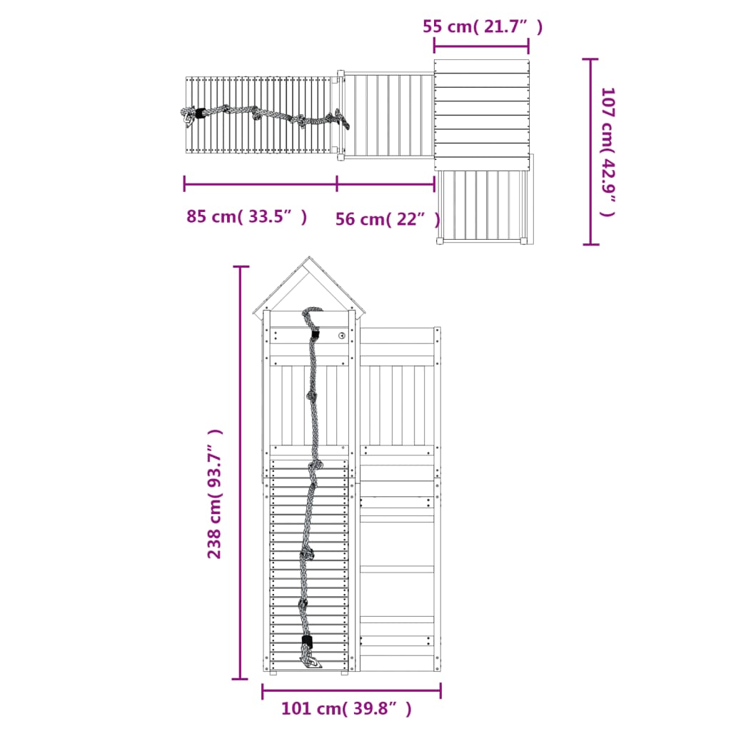 playhouse with climbing wall, rough wood