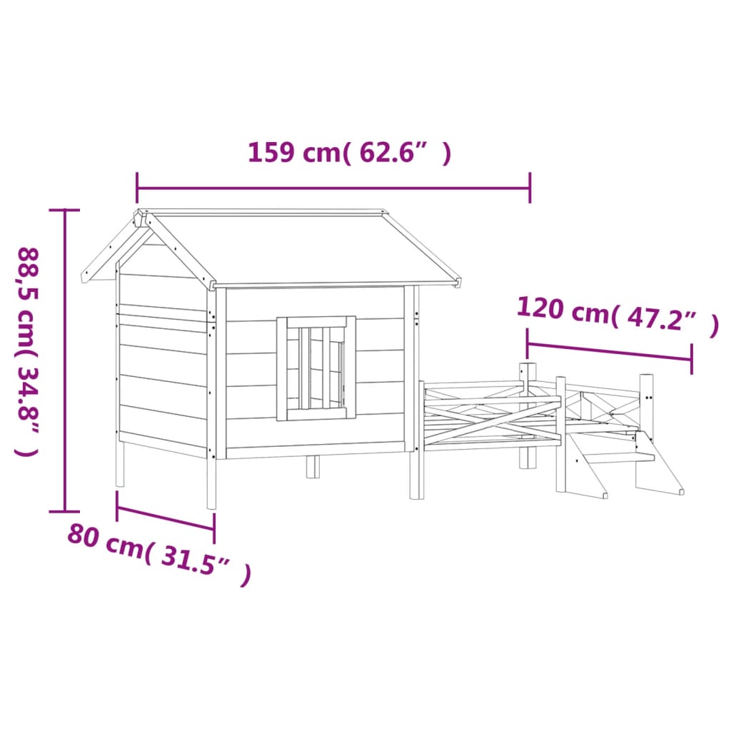 dog kennel, brown, 159 x 120 x 88.5 cm, pine wood