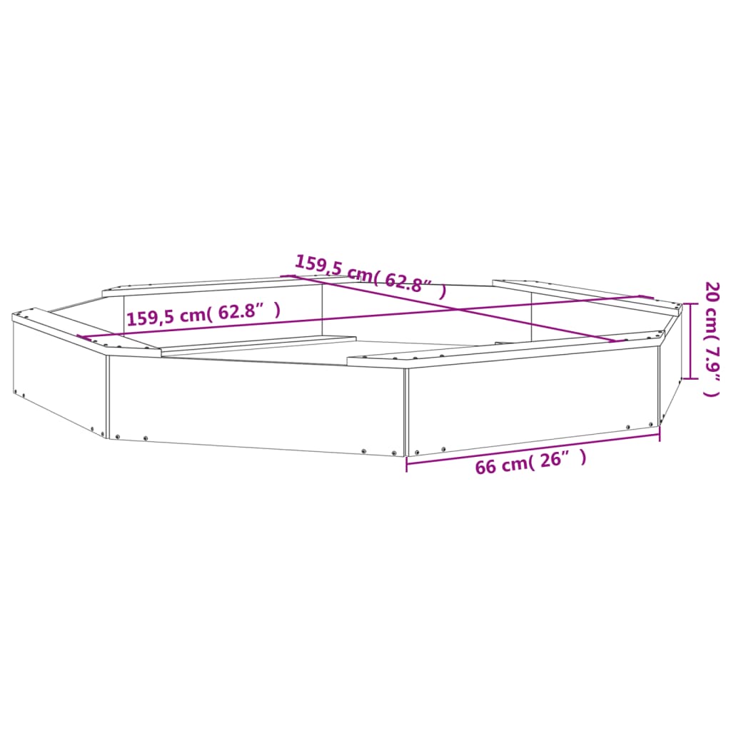 sandbox with seats, octagonal, pine wood