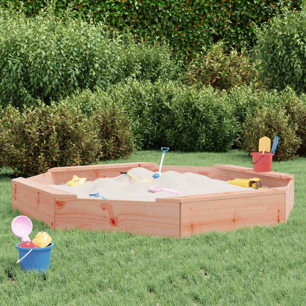 sandbox with seats, octagonal, rough wood