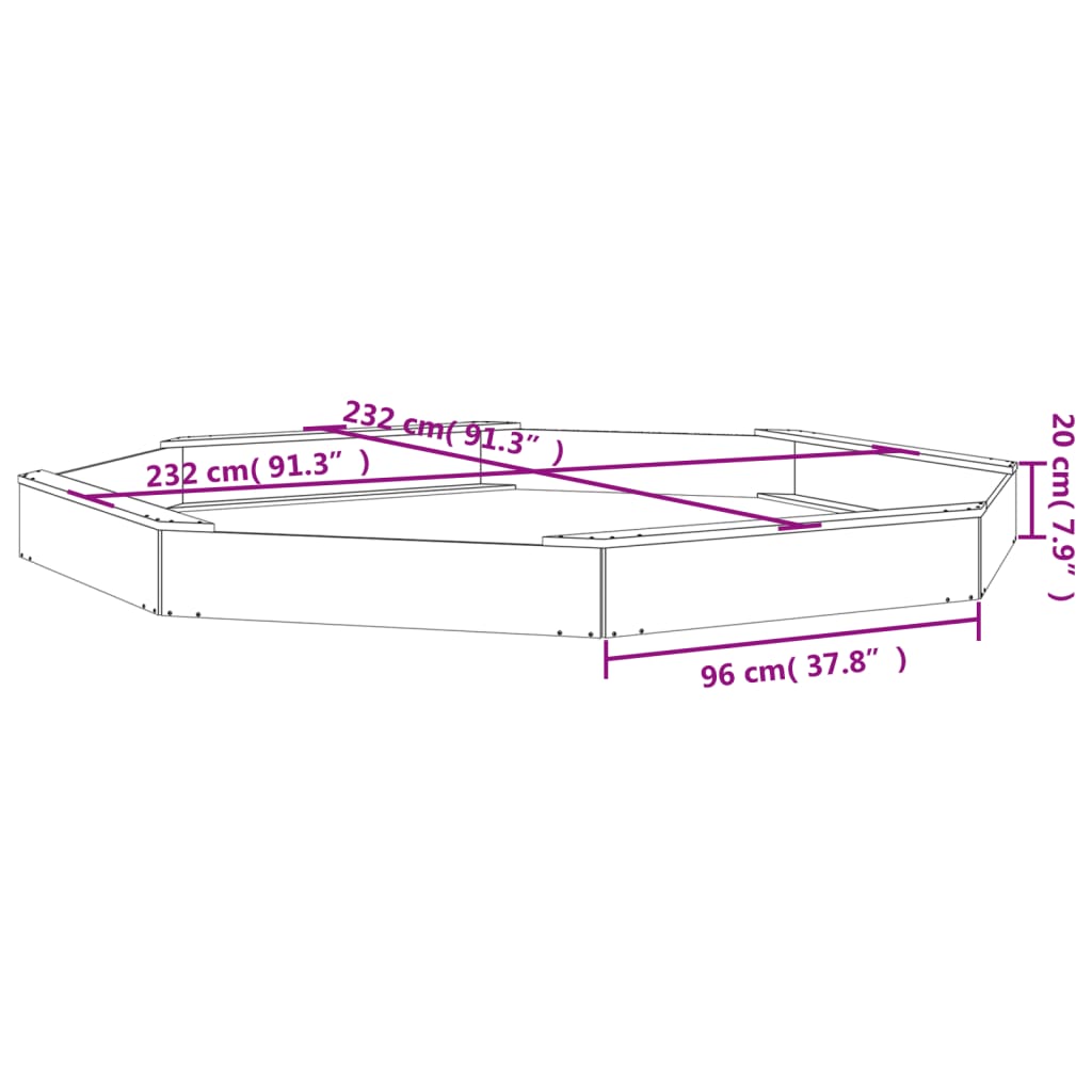 песочница с сиденьями, белая, восьмиугольная, сосновая древесина