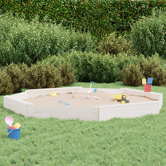 sandbox with seats, white, octagonal, pine wood