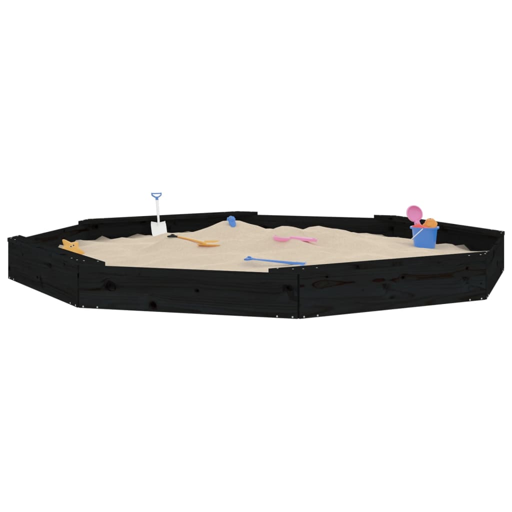 sandbox with seats, black, octagonal, pine wood