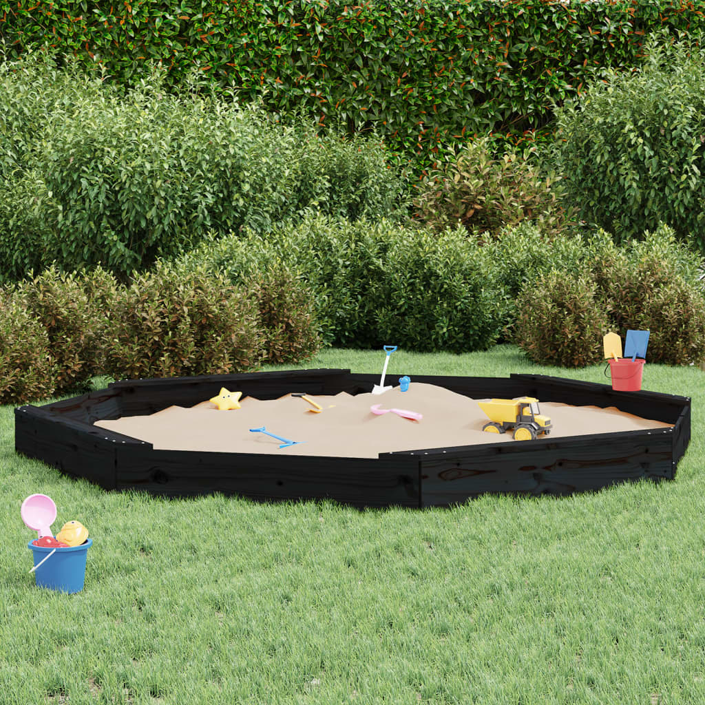 sandbox with seats, black, octagonal, pine wood