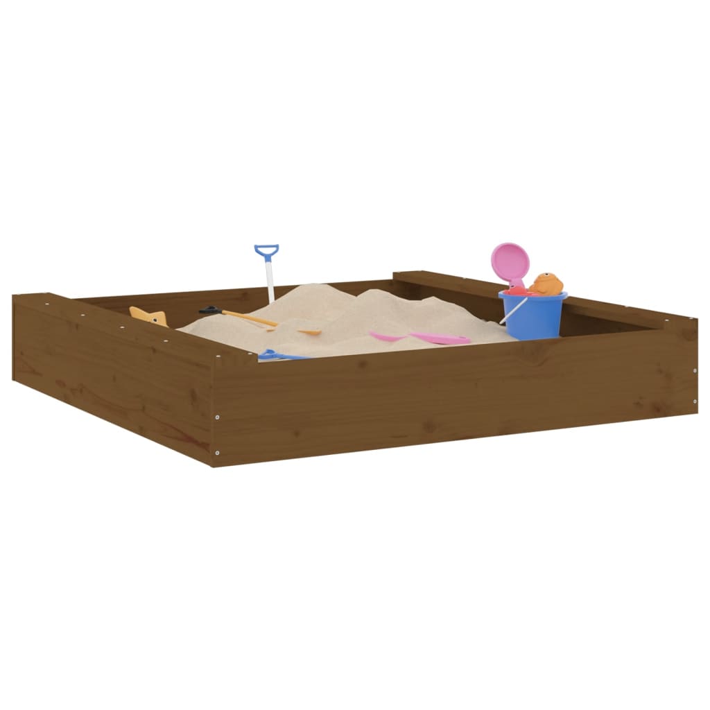 sandbox with seats, honey brown, square, pine wood