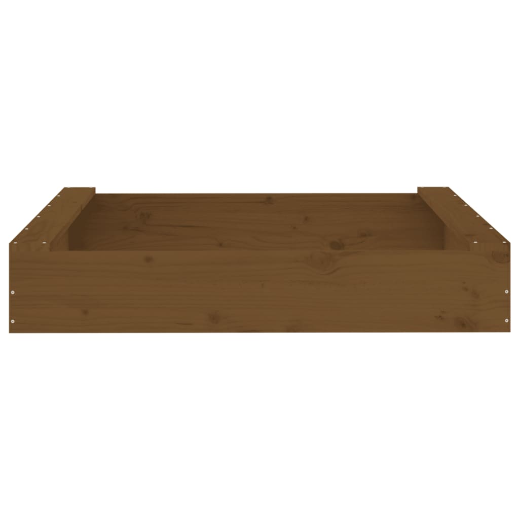 sandbox with seats, honey brown, square, pine wood