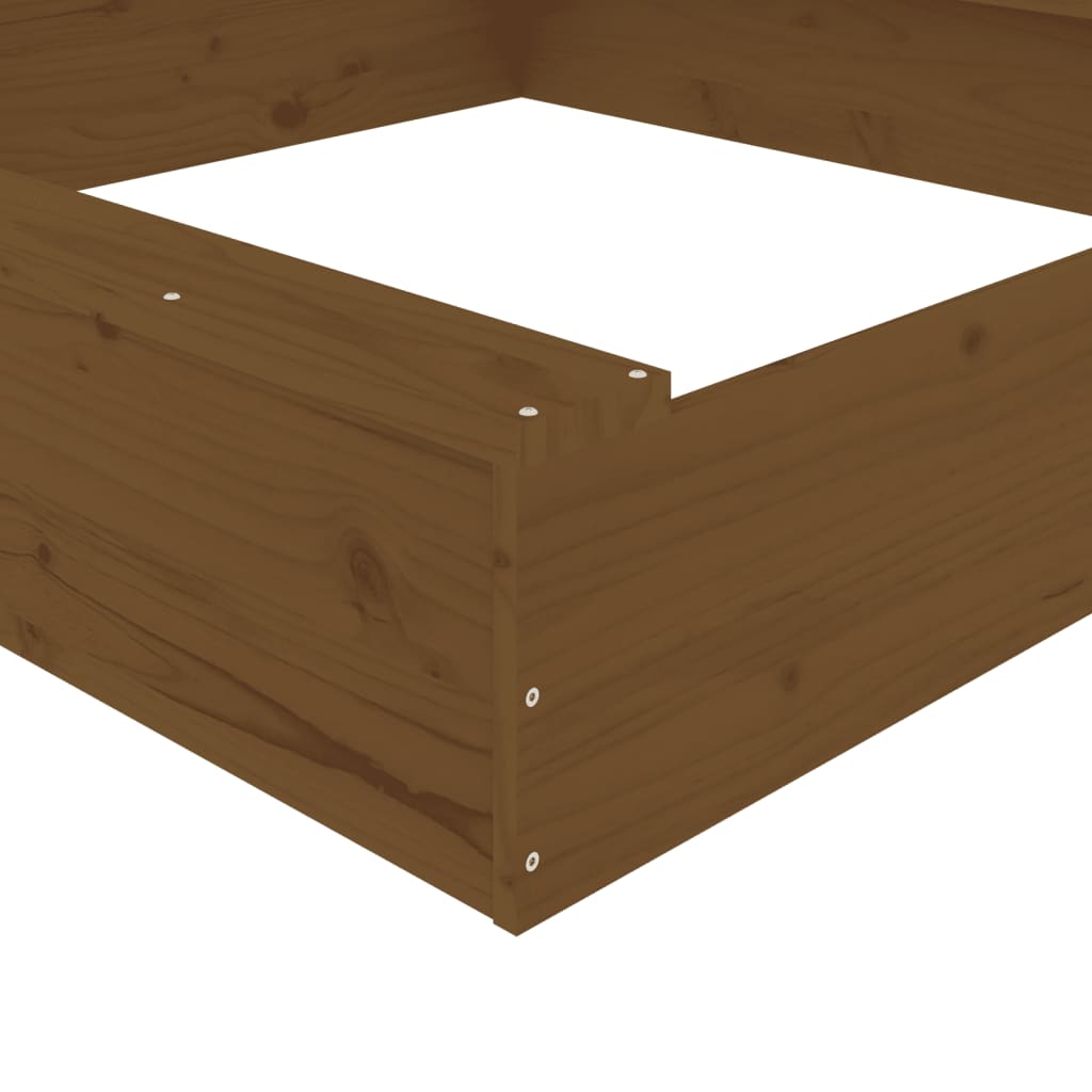 sandbox with seats, honey brown, square, pine wood