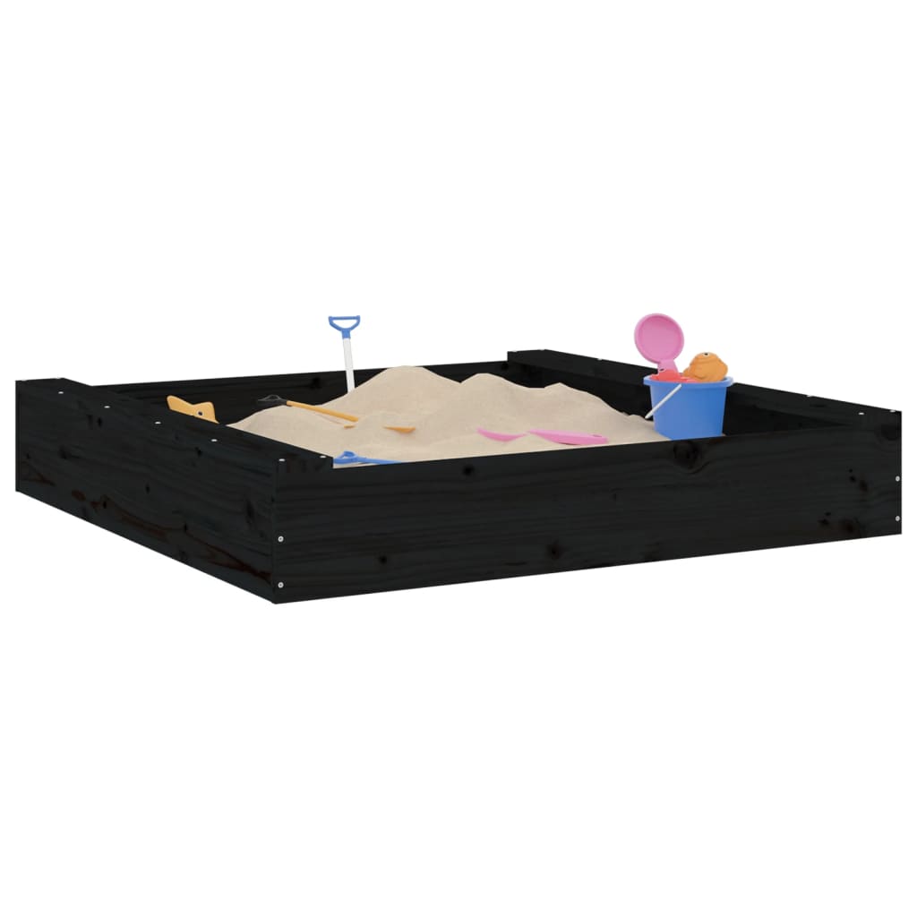 sandbox with seats, black, square, pine wood