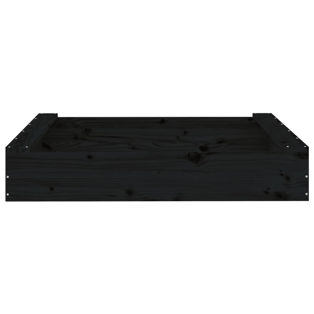 sandbox with seats, black, square, pine wood