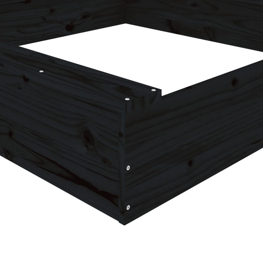 sandbox with seats, black, square, pine wood