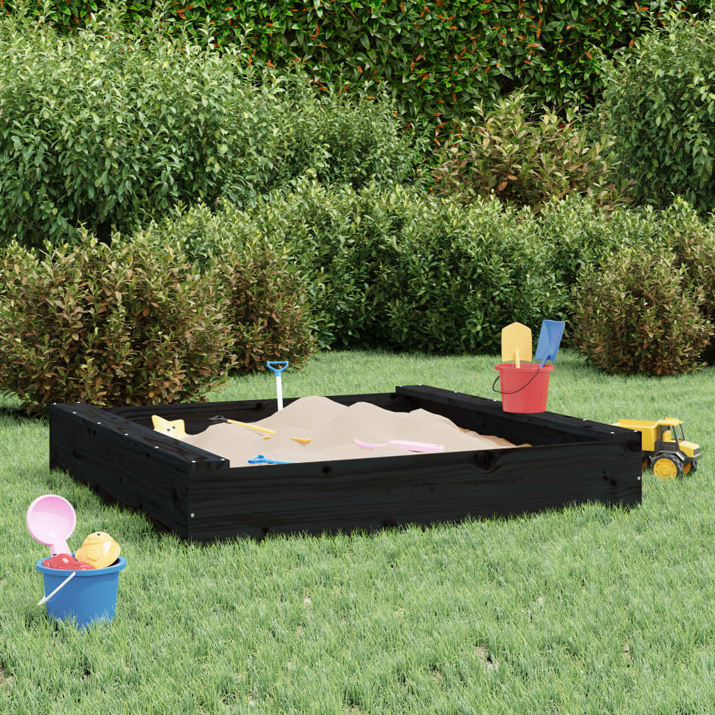 sandbox with seats, black, square, pine wood