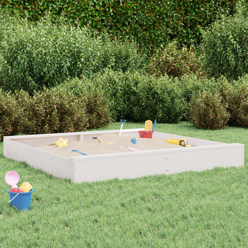 sandbox with seats, white, square, pine wood