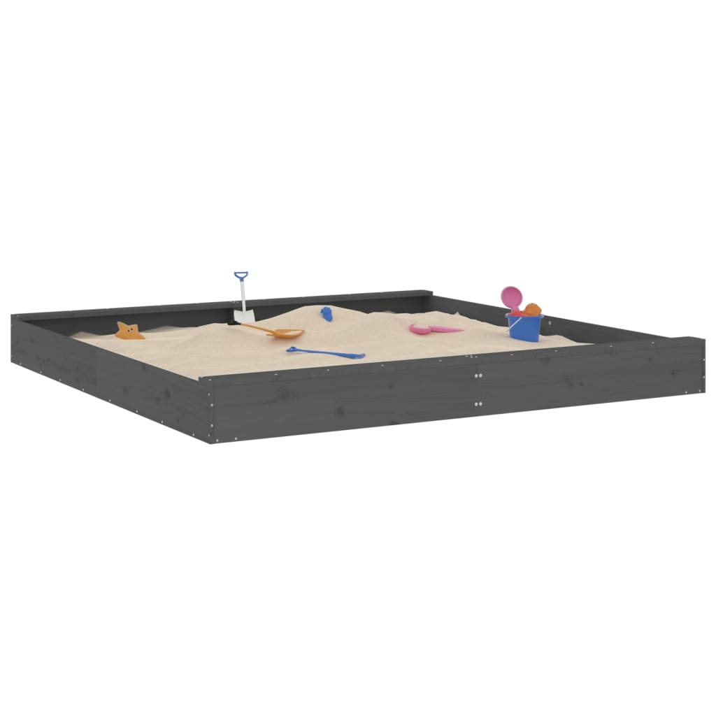 sandbox with seats, gray, square, pine wood