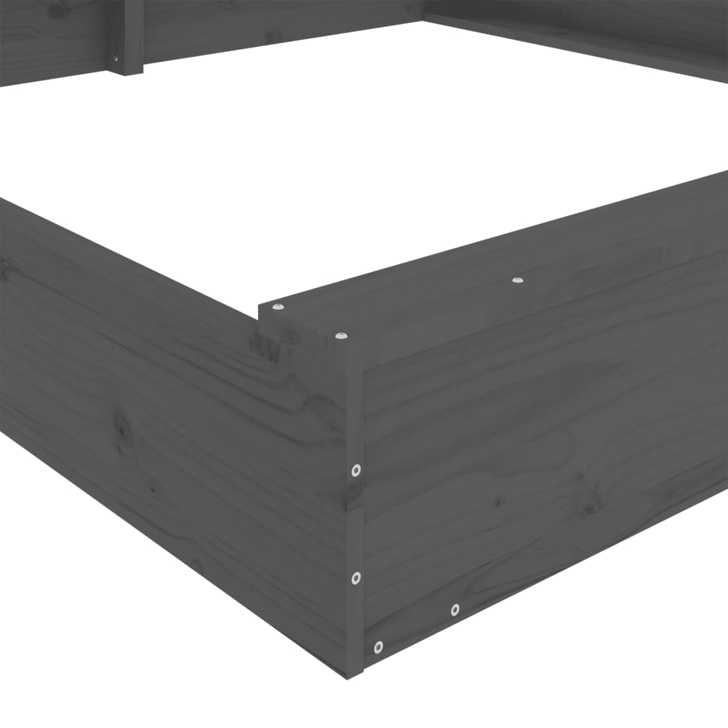 sandbox with seats, gray, square, pine wood