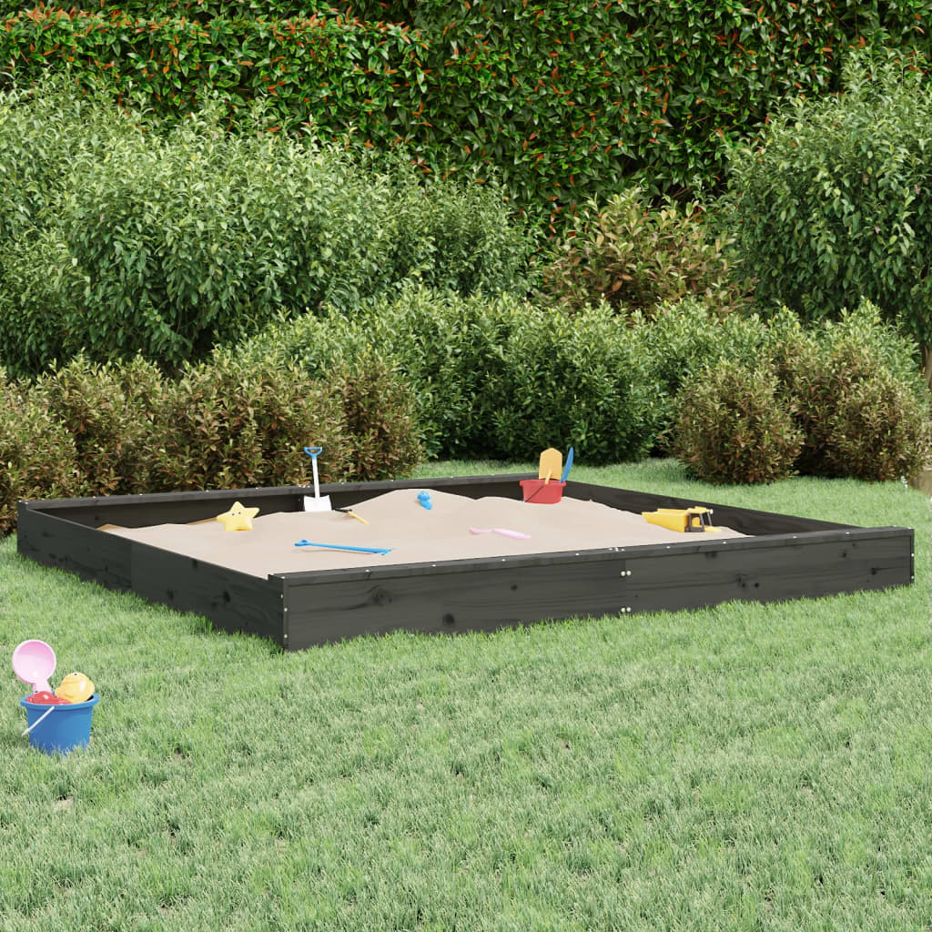 sandbox with seats, gray, square, pine wood