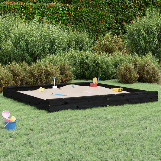 sandbox with seats, black, square, pine wood