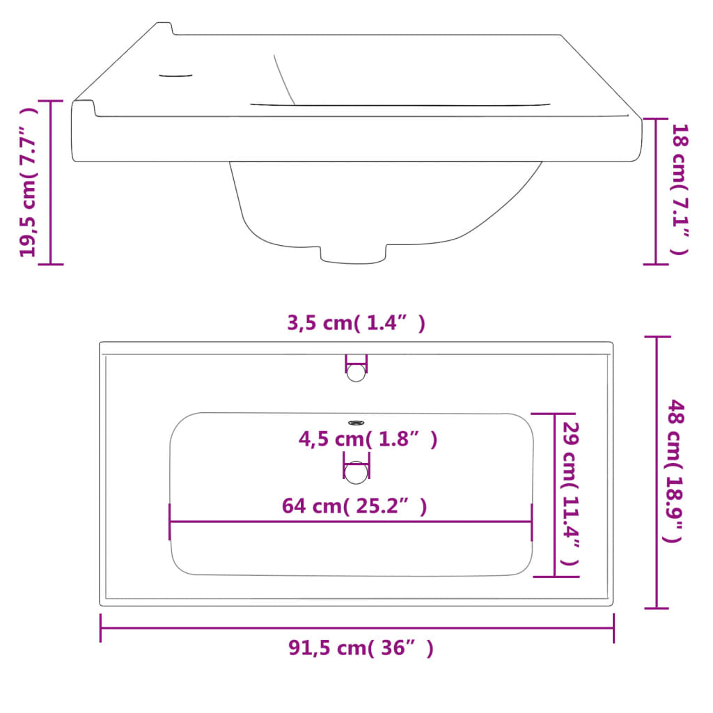 bathroom sink, white, 91.5x48x19.5 cm, square, ceramic