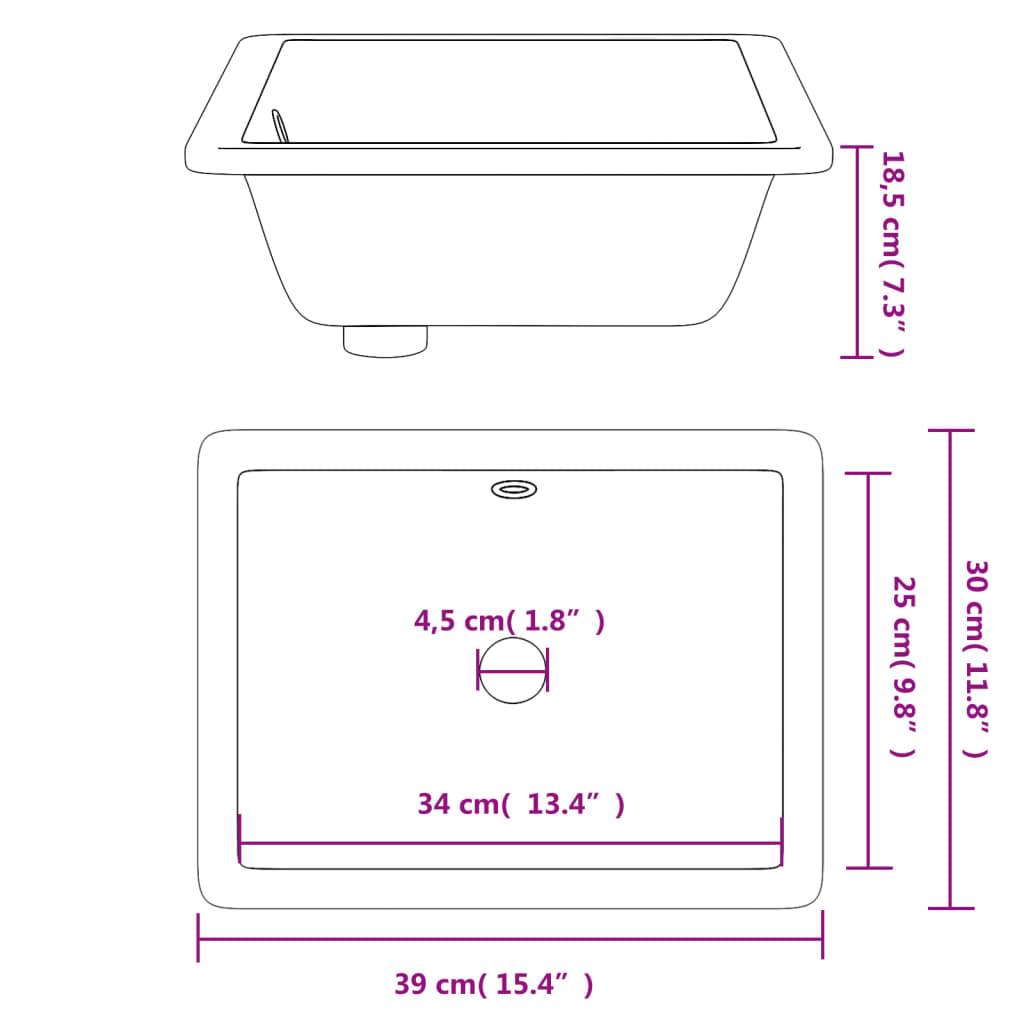 bathroom sink, white, 39x30x18.5 cm, square, ceramic