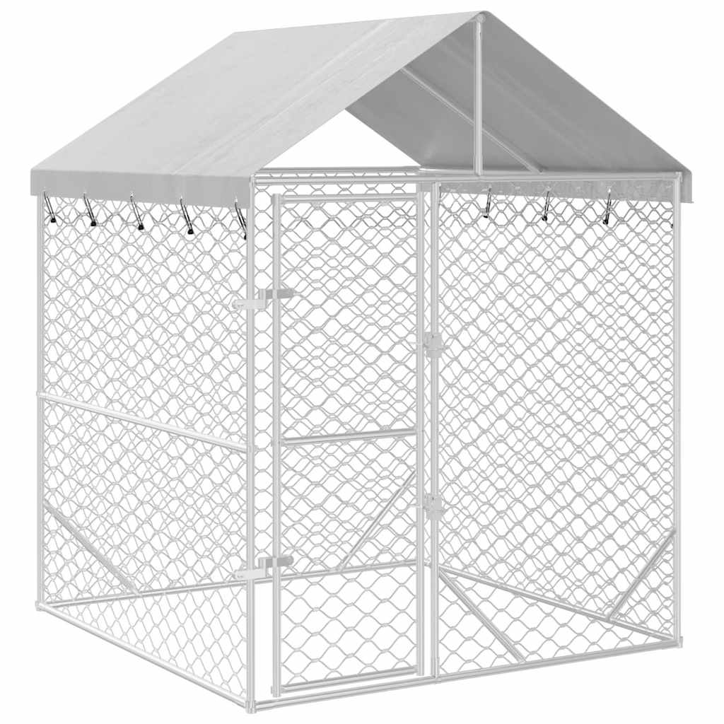 Dog crate with roof, silver, 2x2x2.5 m, galvanized steel