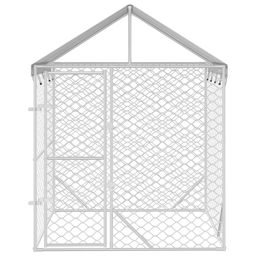 Dog crate with roof, silver, 2x2x2.5 m, galvanized steel