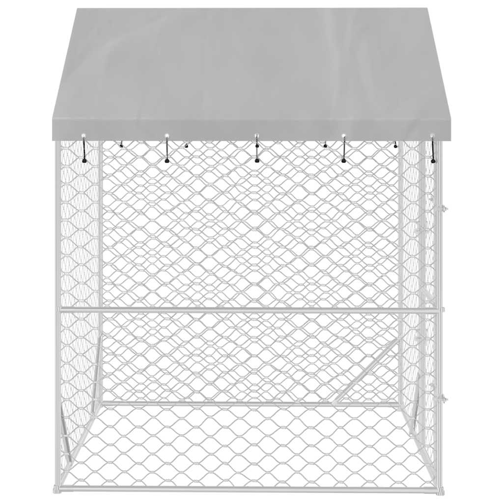 Dog crate with roof, silver, 2x2x2.5 m, galvanized steel