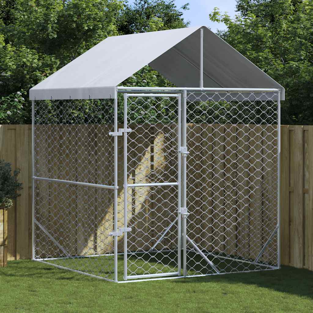 Dog crate with roof, silver, 2x2x2.5 m, galvanized steel