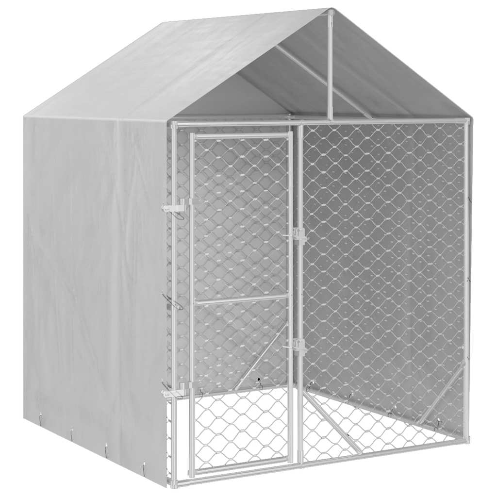 Dog crate with roof, silver, 2x2x2.5 m, galvanized steel