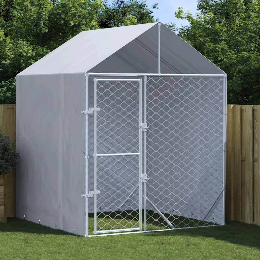 Dog crate with roof, silver, 2x2x2.5 m, galvanized steel