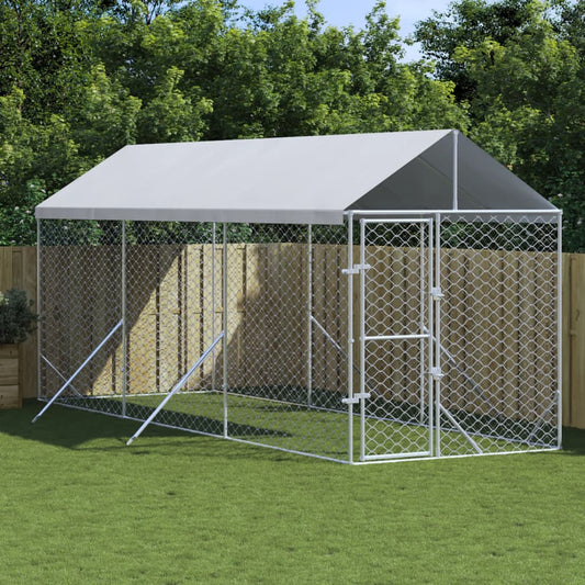 Dog crate with roof, silver, 2x6x2.5 m, galvanized steel