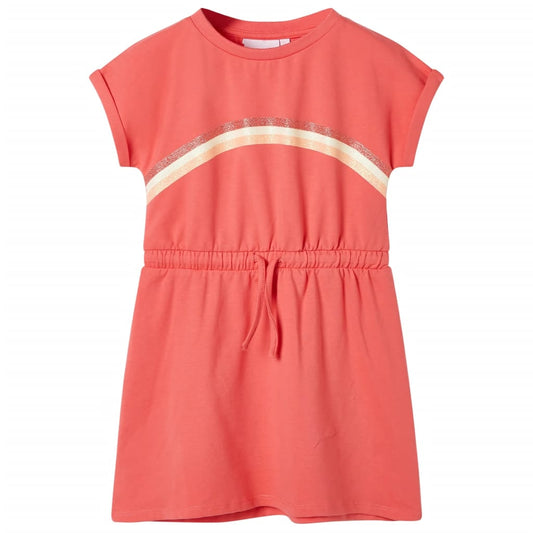 Children's dress with drawstring, coral red, 116