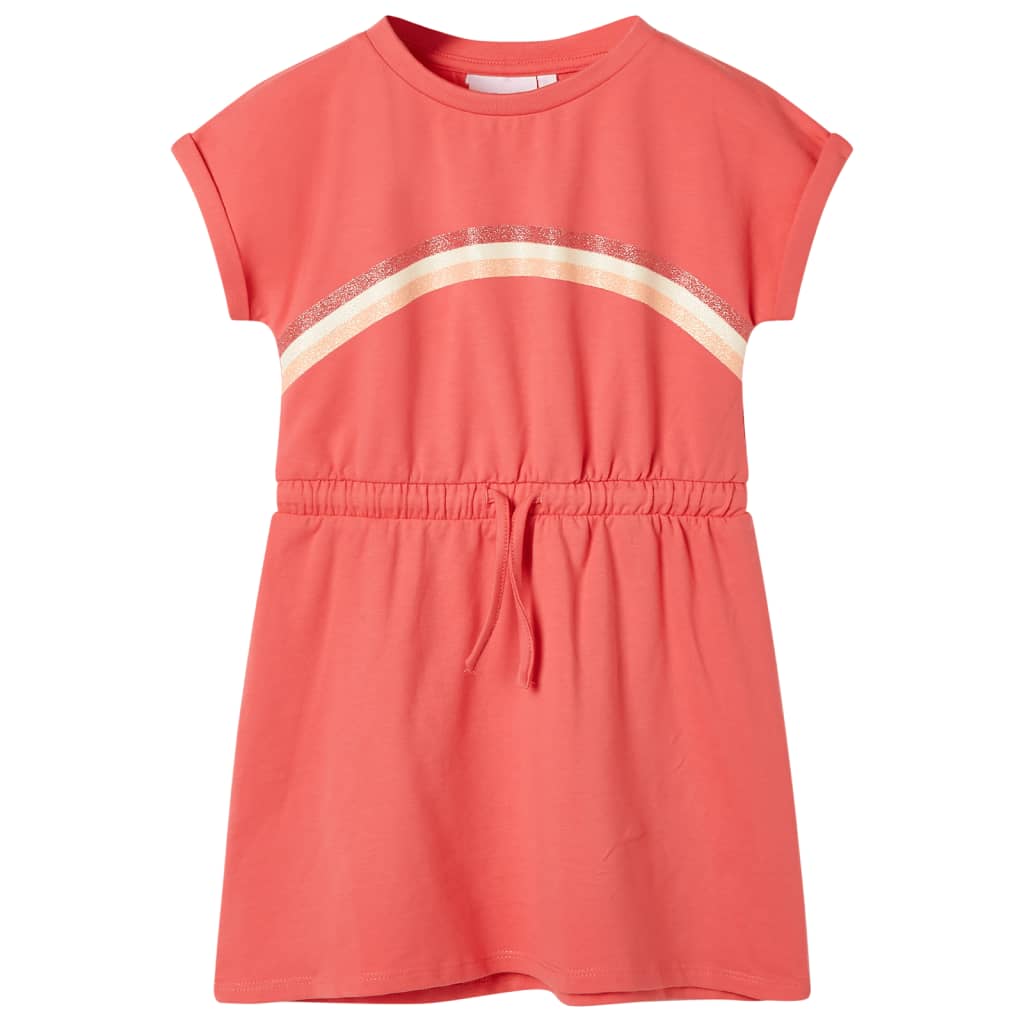 Children's dress with drawstring, coral red, 140