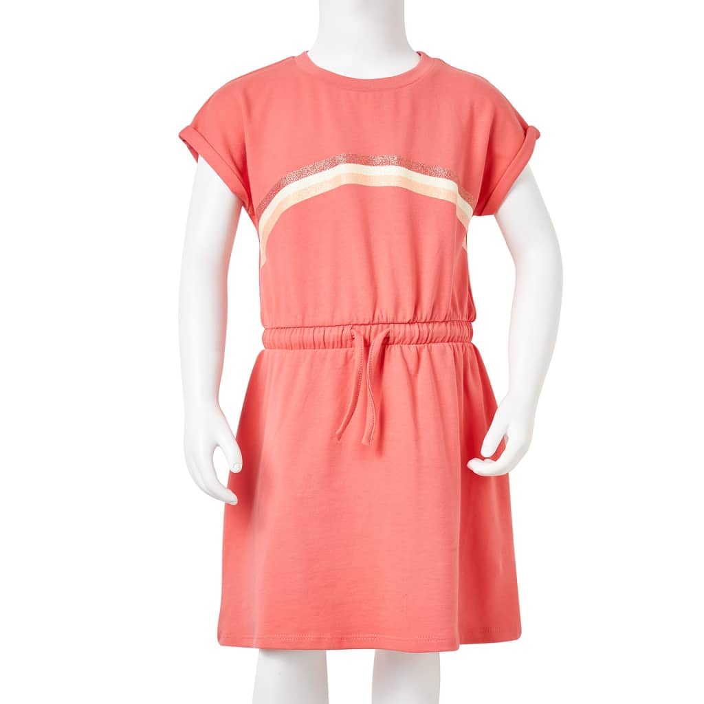 Children's dress with drawstring, coral red, 140