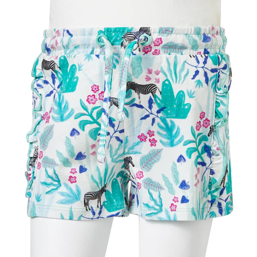 Children's shorts with drawstring, ecru, dark mint green, 104