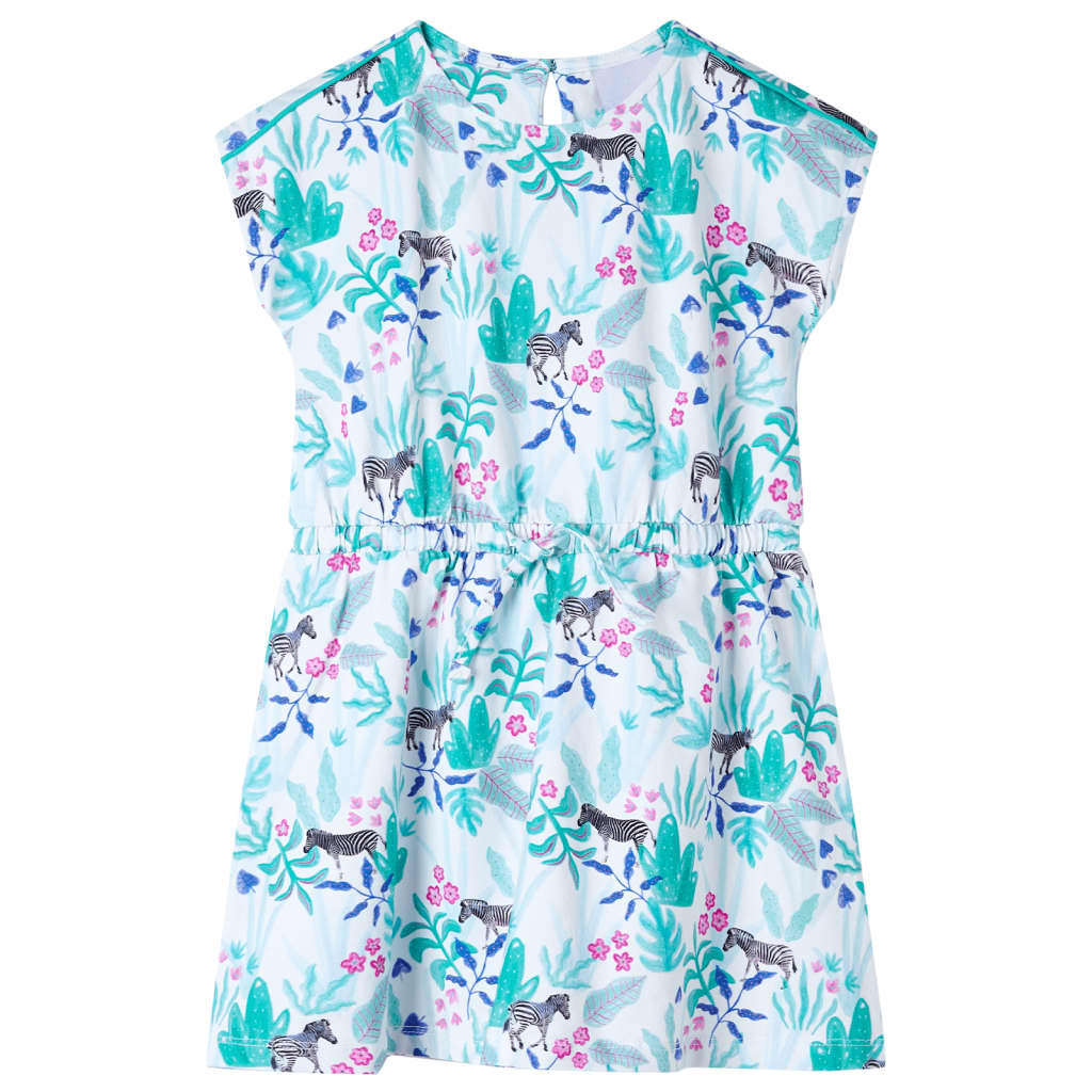 Children's dress, ecru and dark mint green, 104