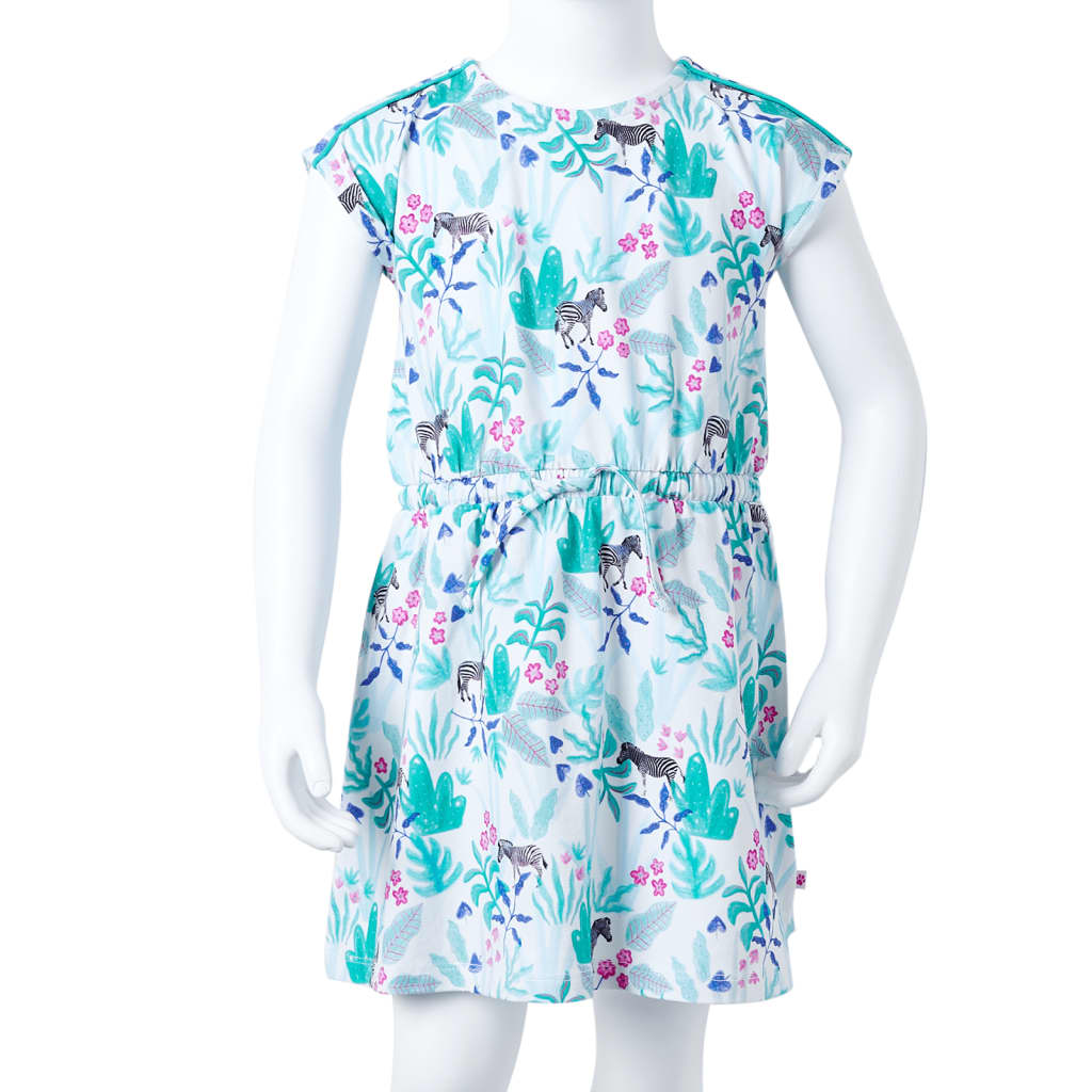 Children's dress, ecru and dark mint green, 104