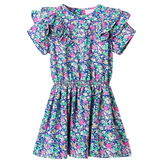 Children's ruffled dress, cobalt blue, 92