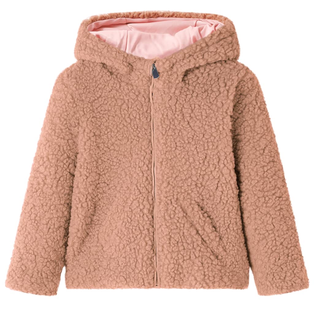 Children's hooded jacket, faux fur, light cognac brown, 92