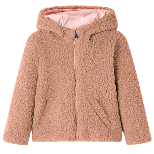 Children's hooded jacket, faux fur, light cognac brown, 128