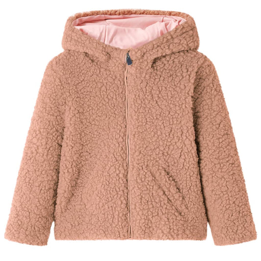 Children's hooded jacket, faux fur, light cognac brown, 140